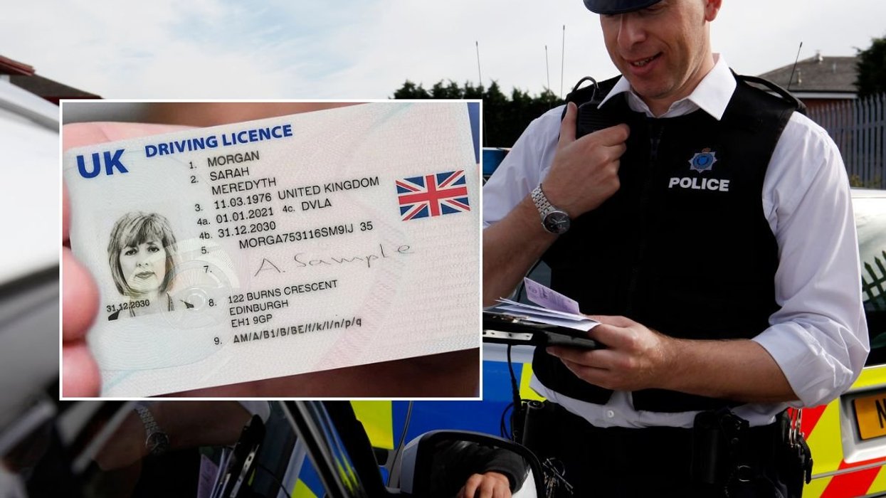 UK driving licence and a police officer