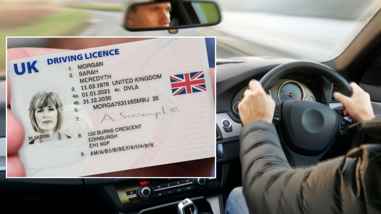 UK driving licence and person driving a car