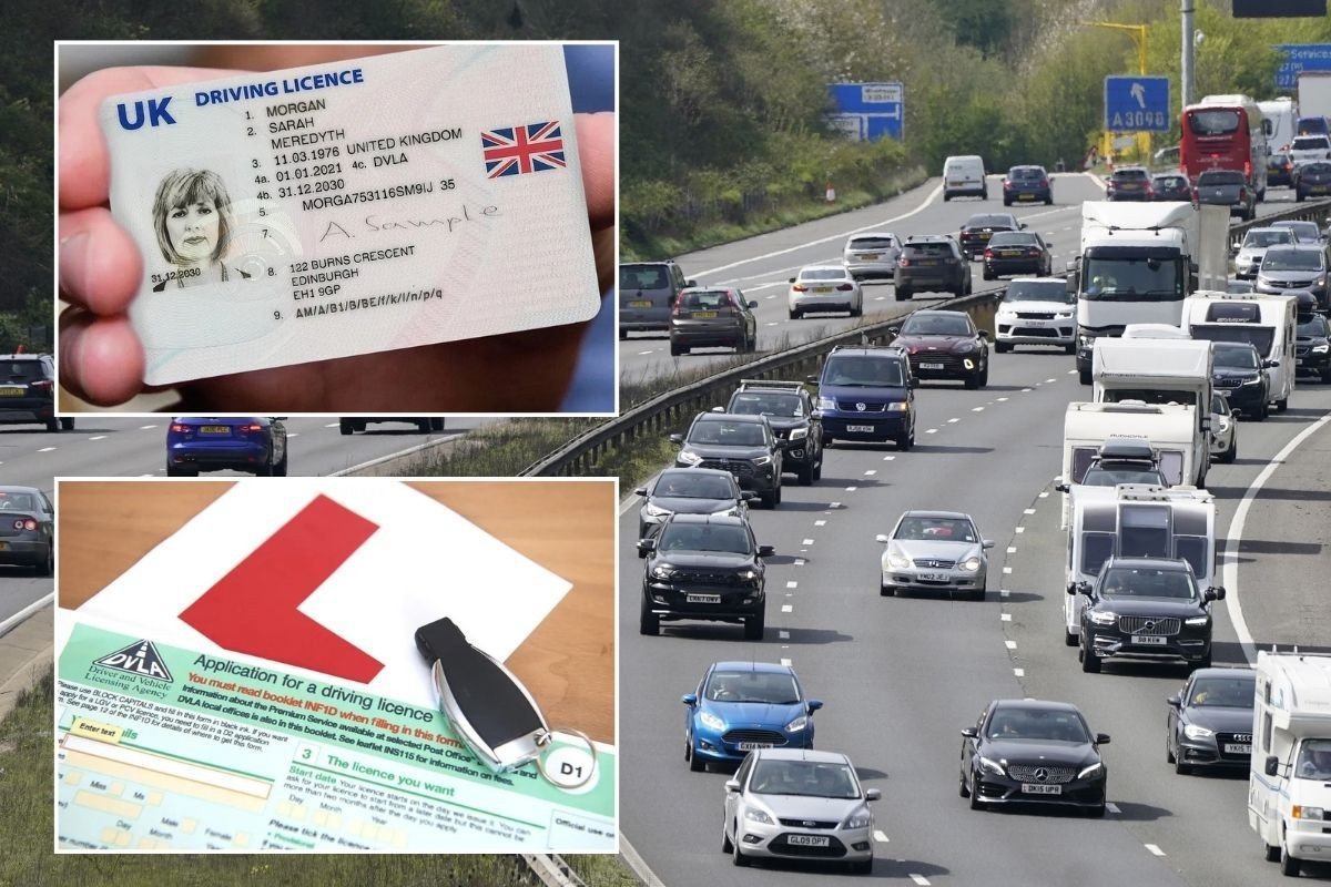 UK driving licence, learner licence application and a busy UK motorway