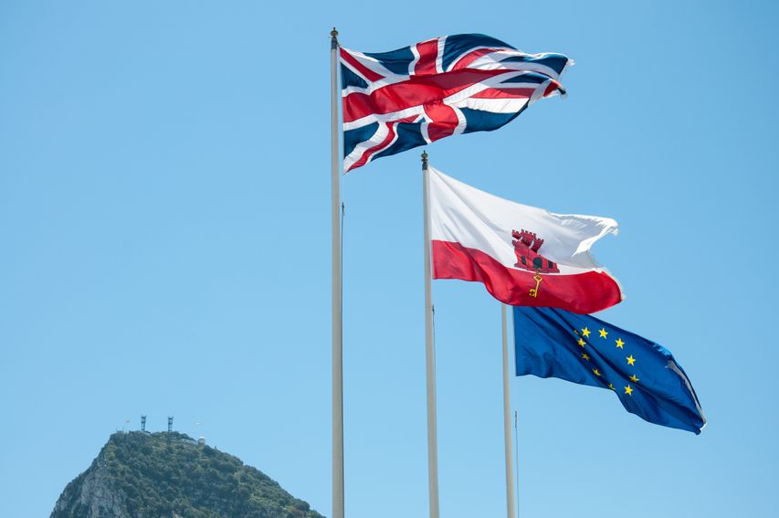 UK/Gibraltar/EU flags in Gibraltar