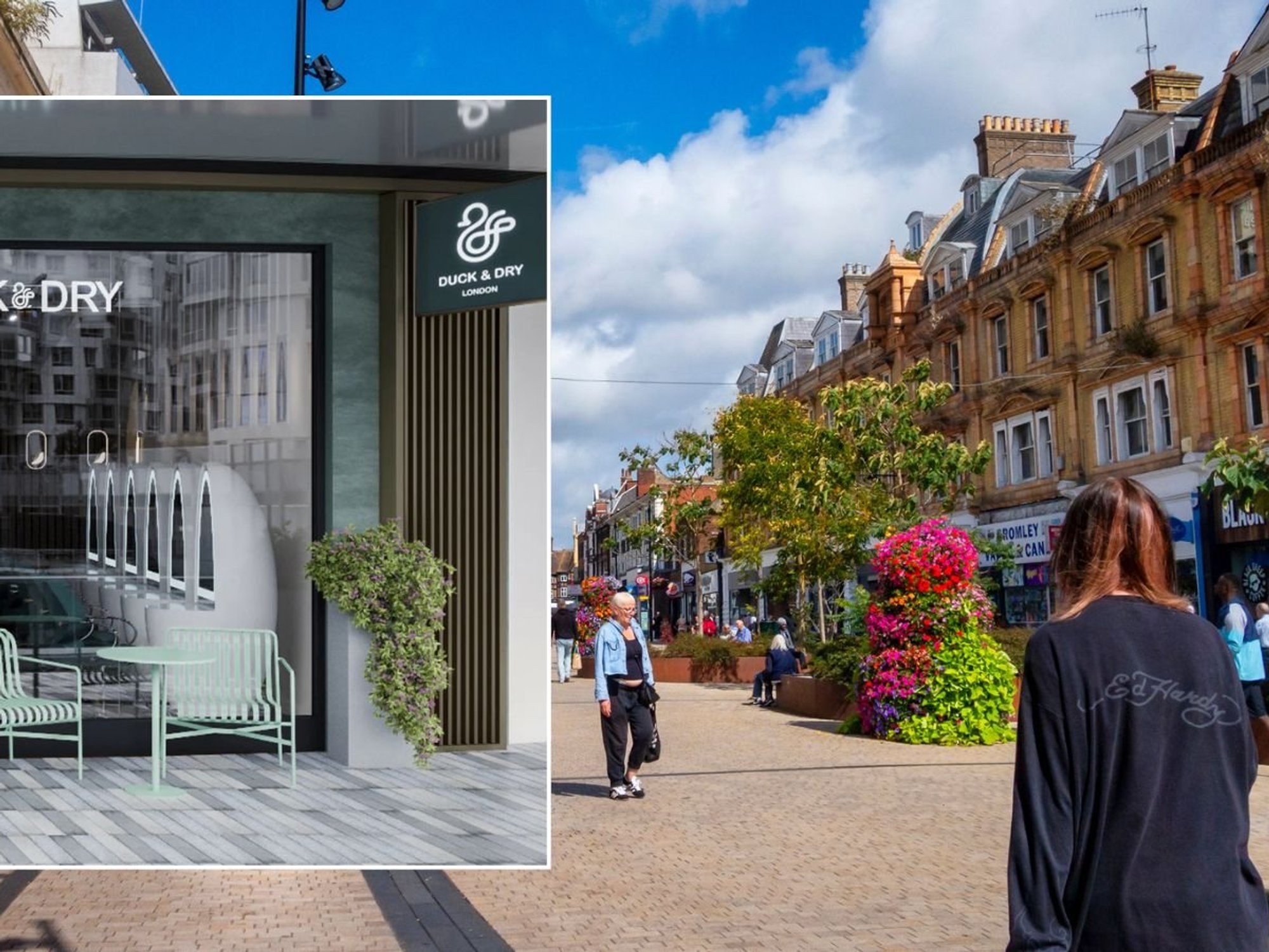 UK high street and Duck & Dry's store in Battersea