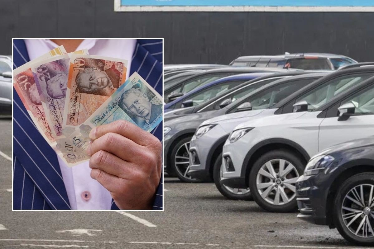 UK money and a car dealership