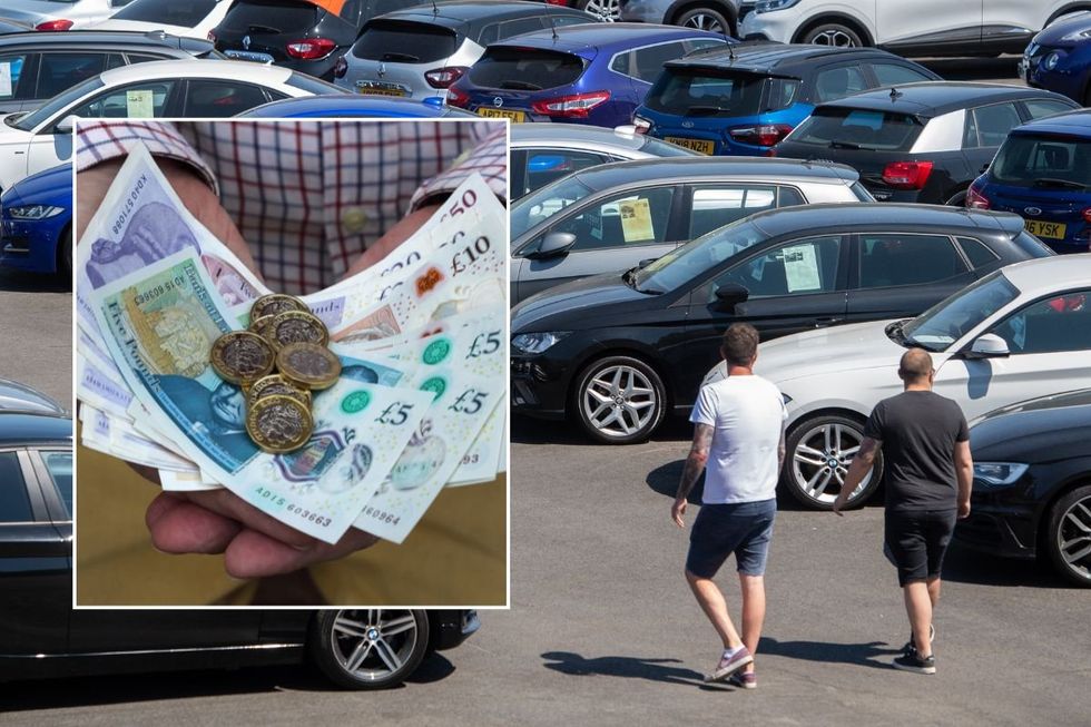 UK money and a car dealership