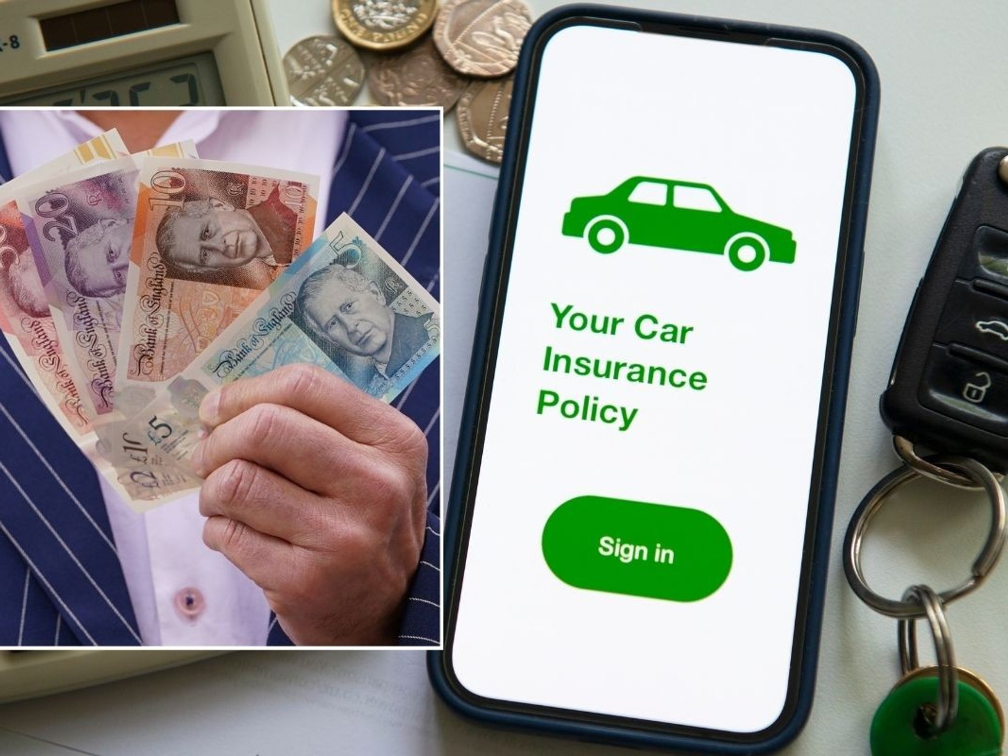 UK money and a car insurance policy