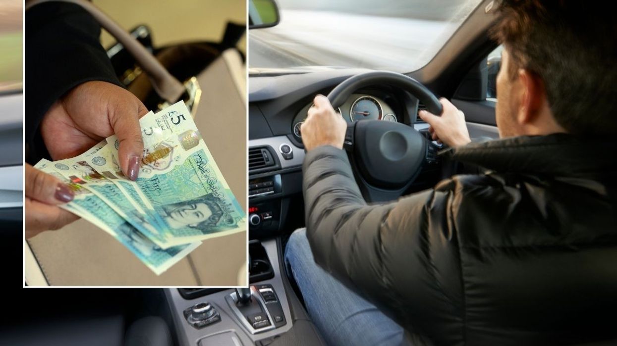 UK money and a man driving a car