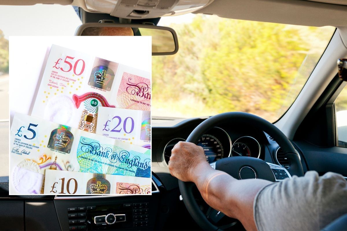 UK money and a man driving