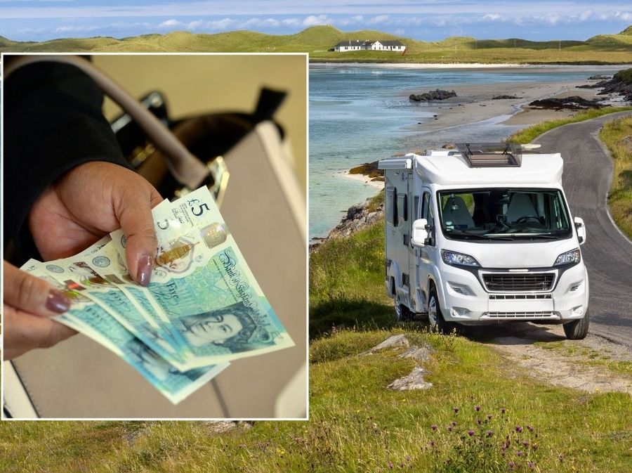 UK money and a parked motorhome