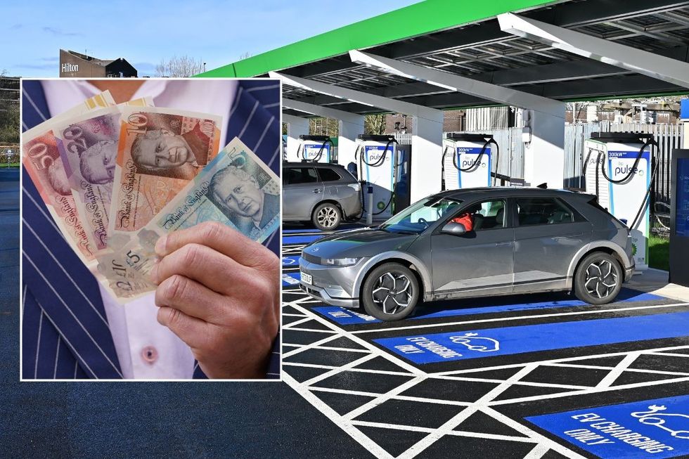 UK money and a public electric car charging station