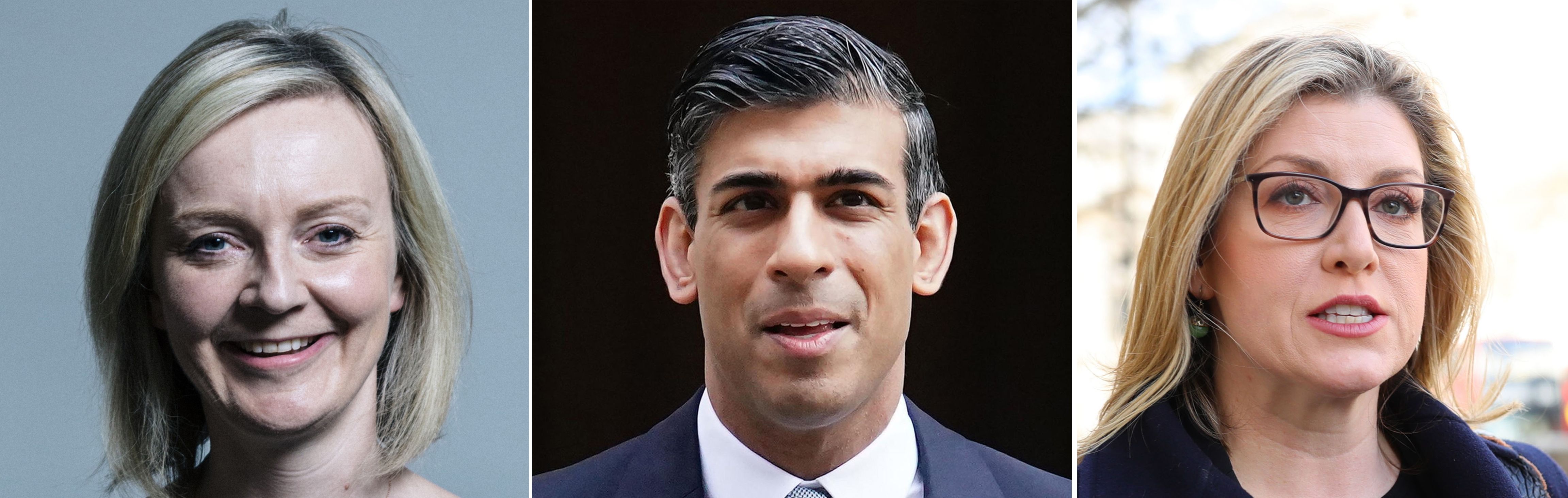 UK Parliament handout photos of the three candidates left in the Conservative Party leadership race, (top row left to right), Liz Truss, Rishi Sunak and Penny Mordaunt who are vying to replace Boris Johnson after Kemi Badenoch was eliminated in the latest ballot on Tuesday. Issue date: Tuesday July 19, 2022.