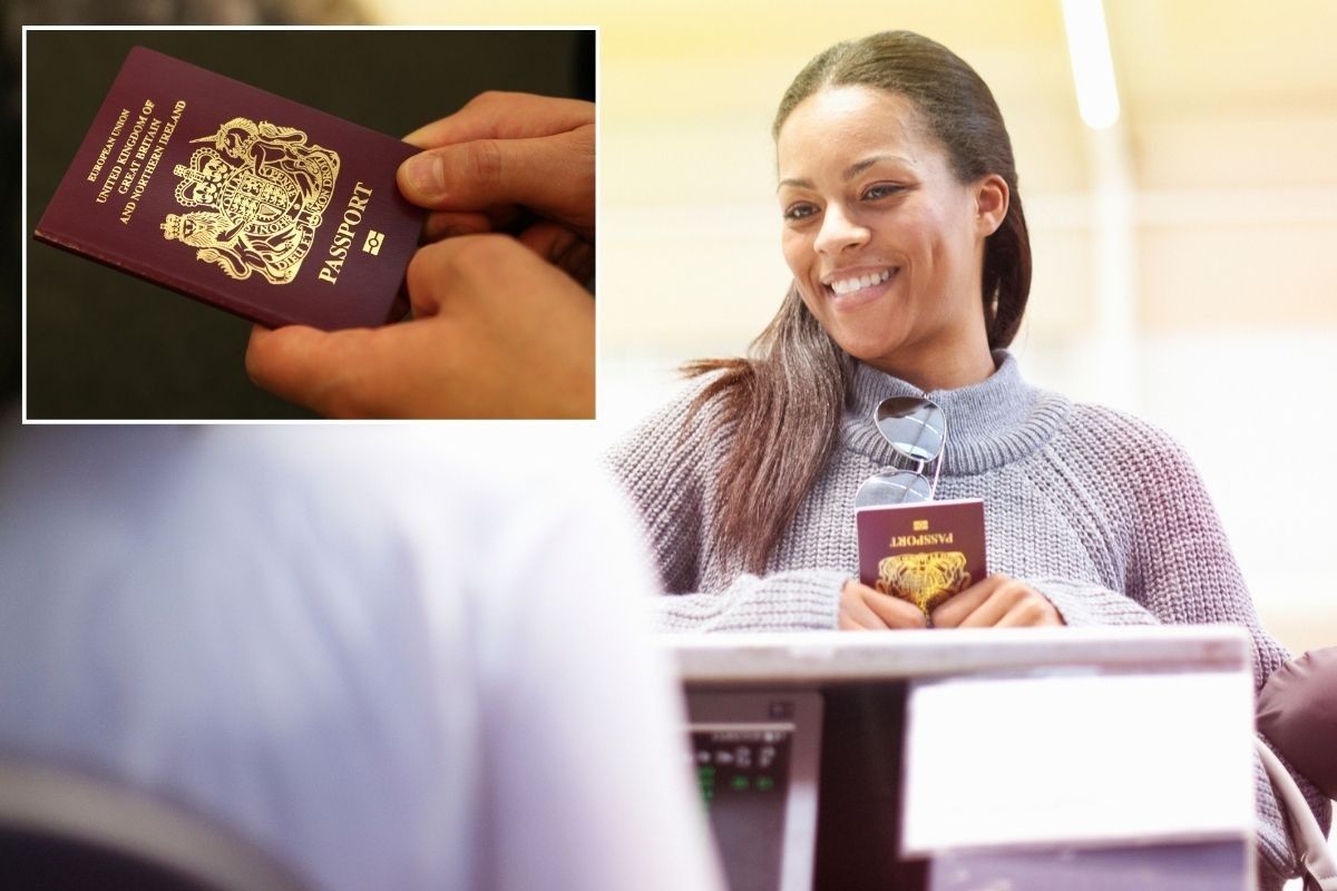 UK passport / Woman showing passport at airport