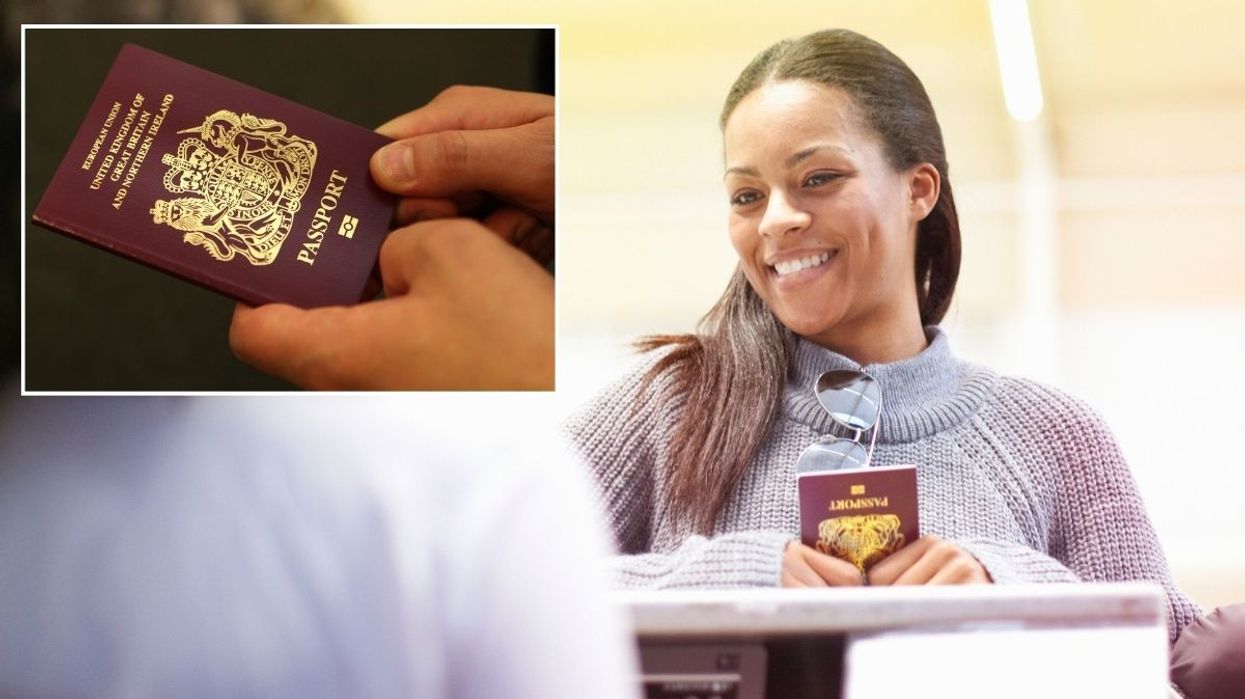 UK passport / Woman showing passport at airport