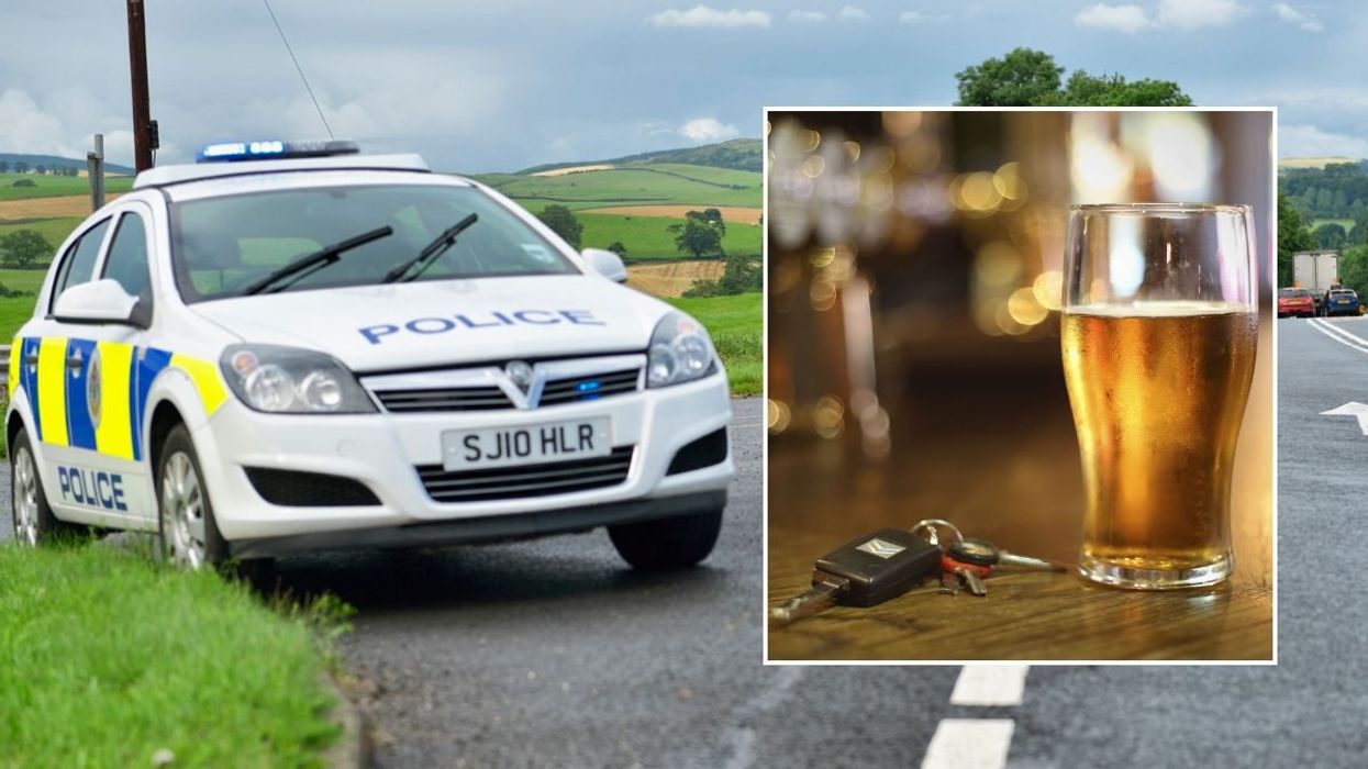 UK police car and a pint next to car keys