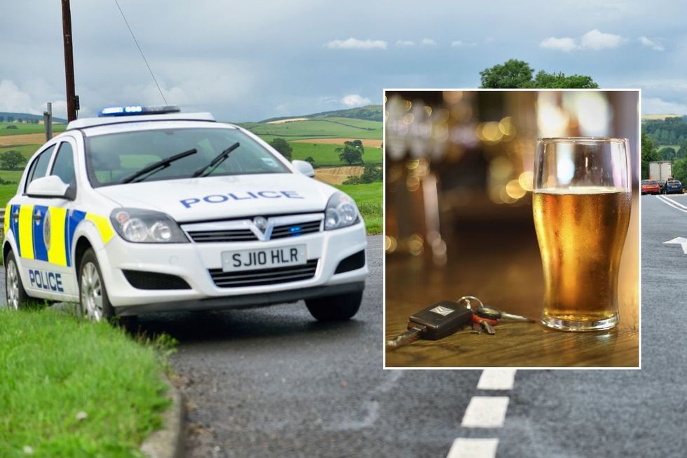 UK police car and a pint next to car keys