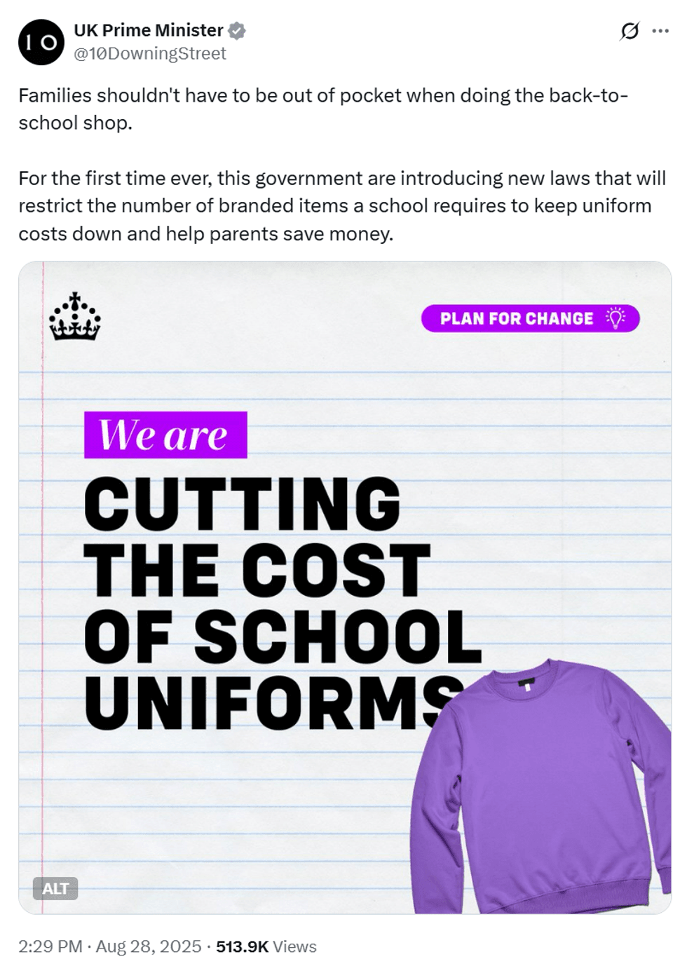 UK Prime Minister X post