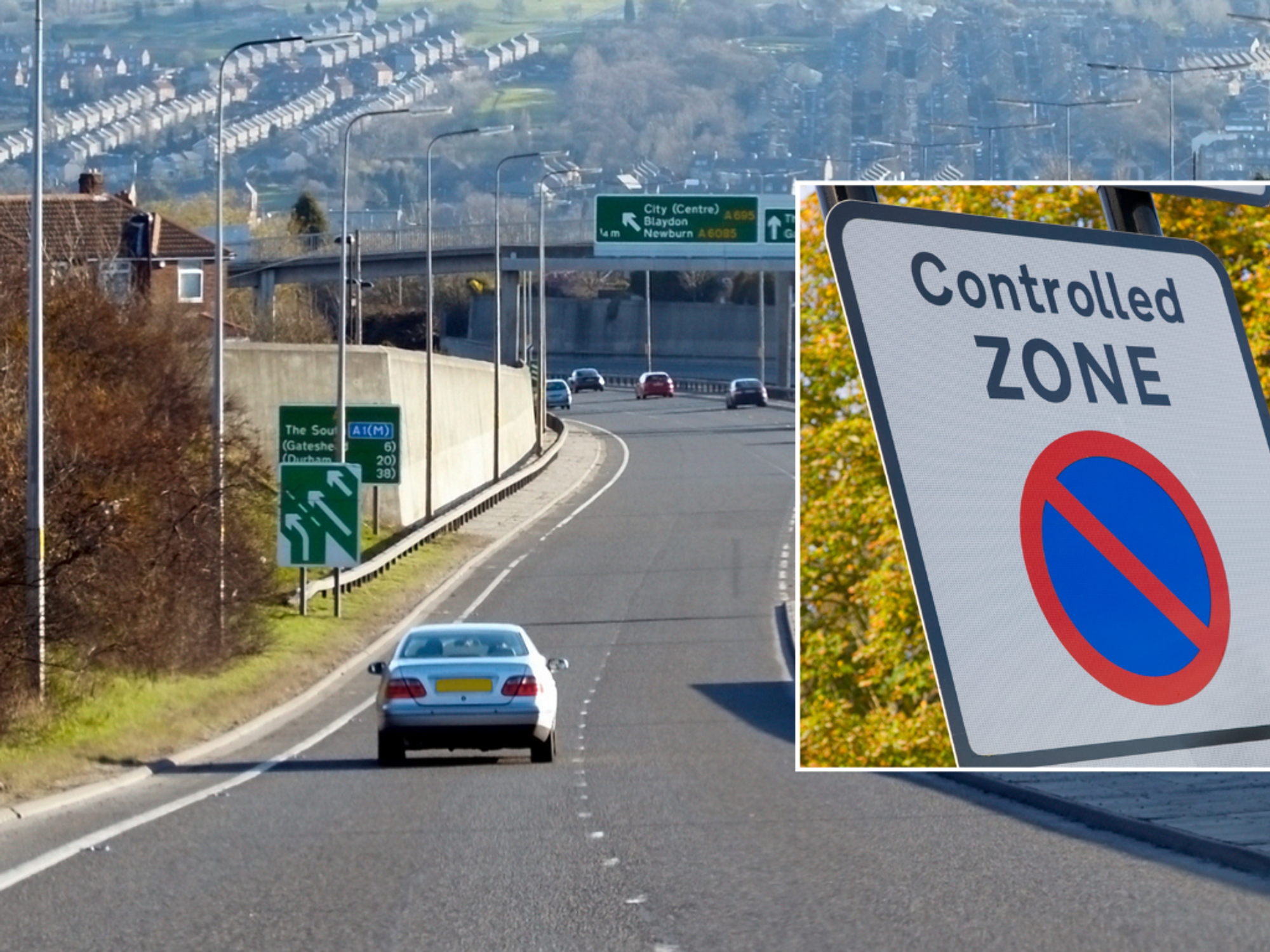 UK road and no stopping sign