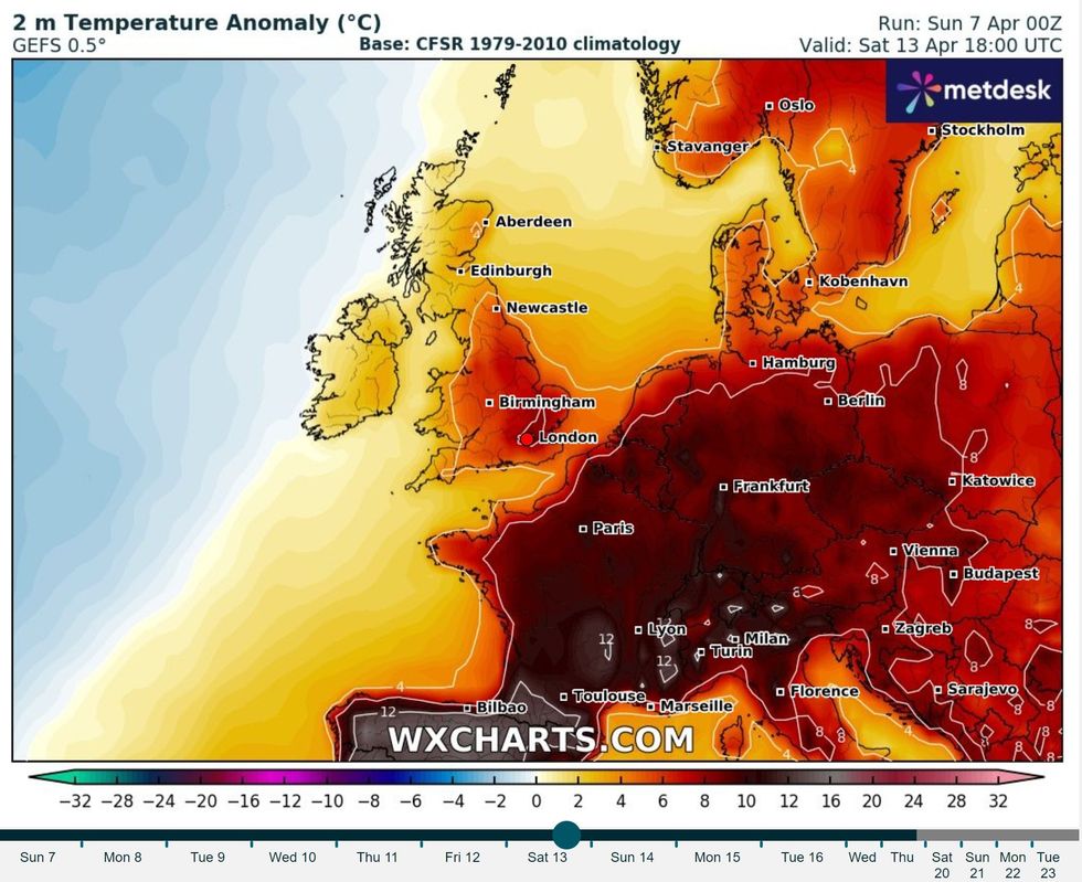UK temperature anomaly map