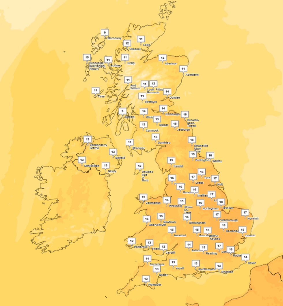 UK temperature map