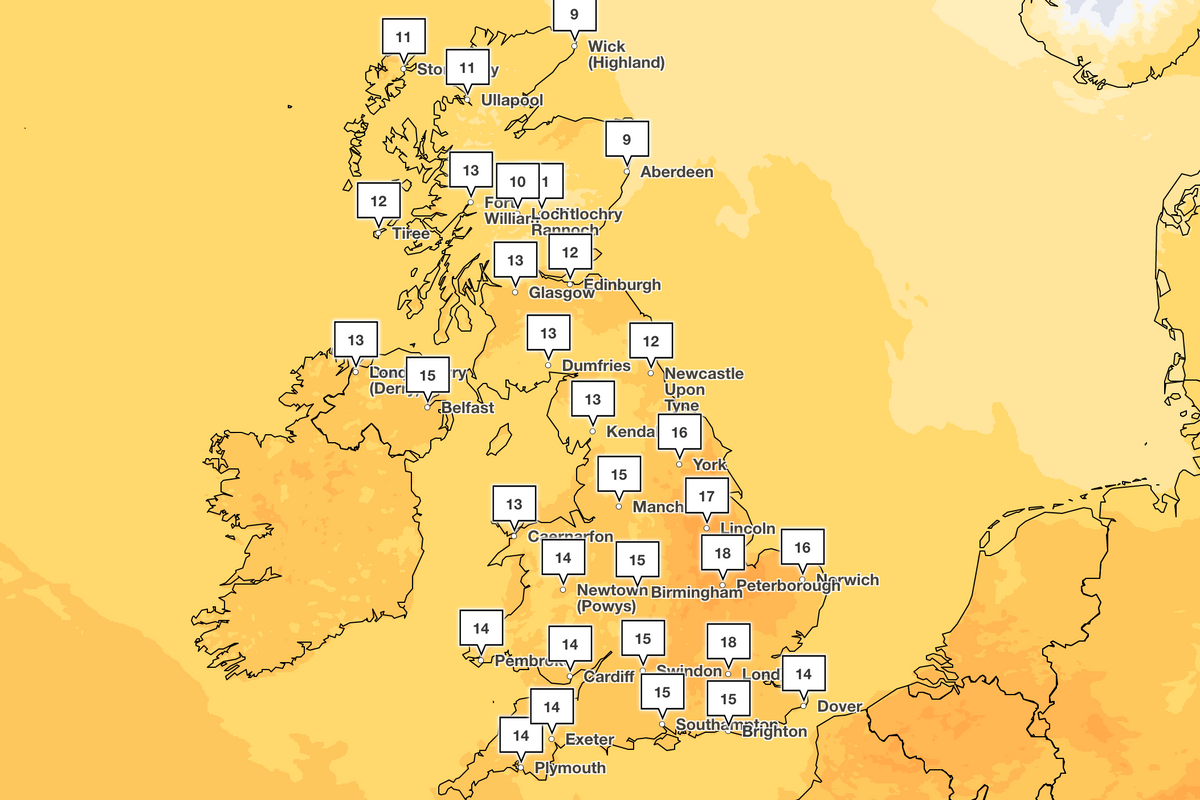 UK temperature weather map