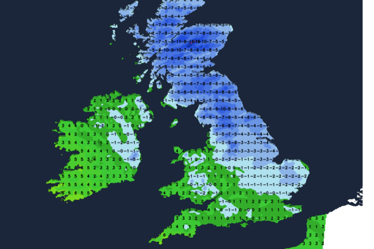 UK weather map forecast cold