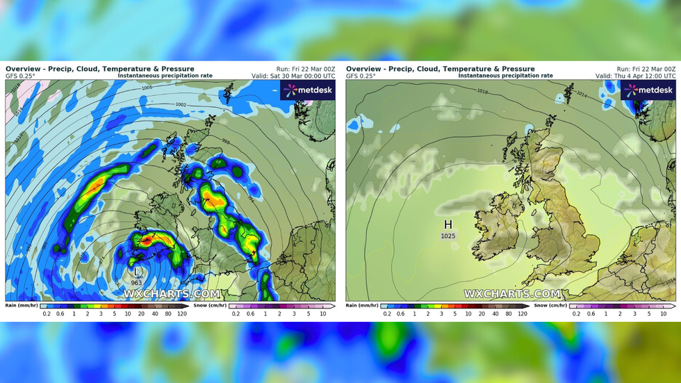 UK weather maps from March and April