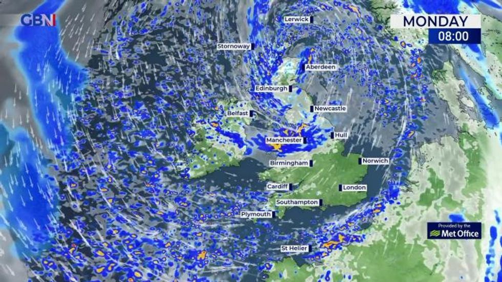 UK weather: Windy start to Monday with showers across Britain