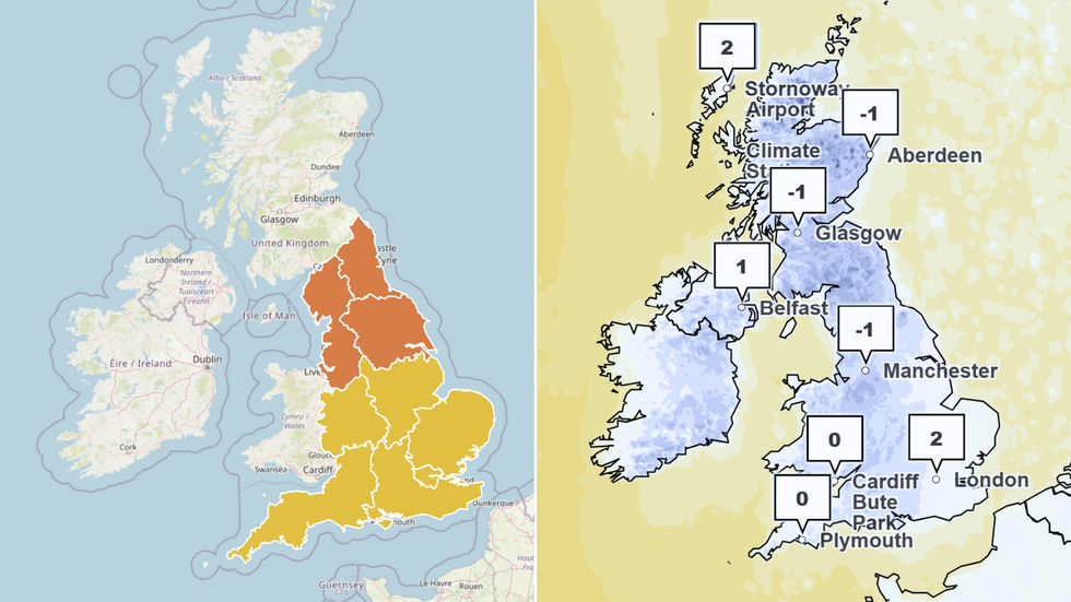 UKHSA (left) and Met Office (right) maps of Britain for the end of this week