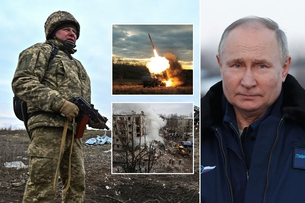 Ukraine war collage and Putin