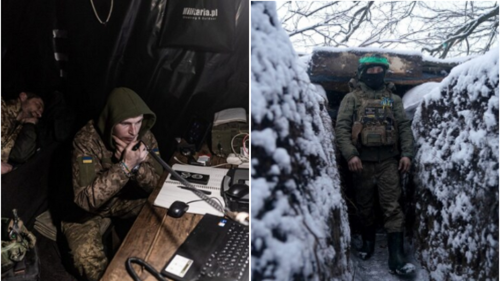 Ukrainian base alongside soldier in Ukrainian trenches