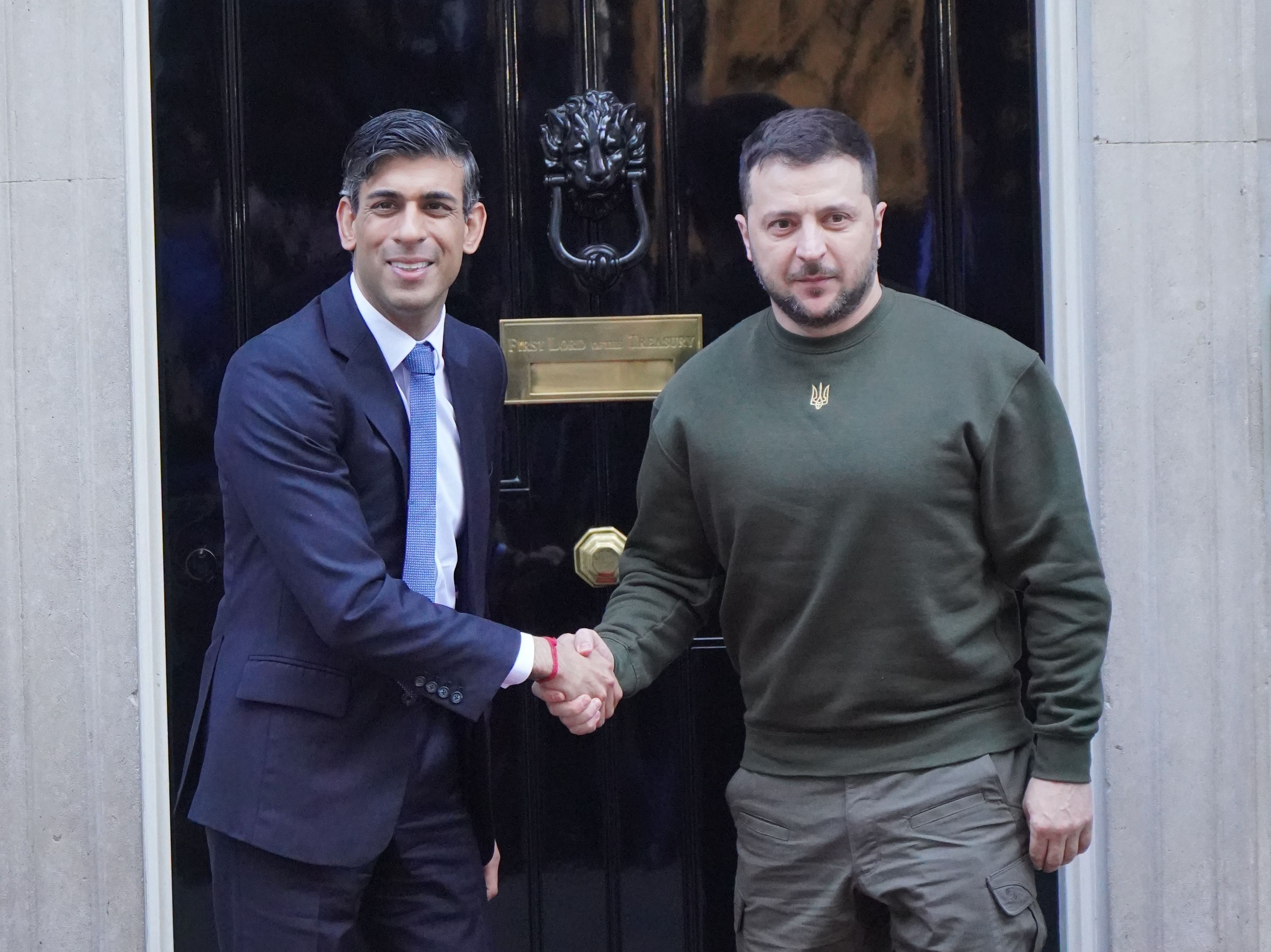 Ukrainian President Volodymyr Zelensky outside 10 Downing Street, London, ahead of a bilateral meeting with Prime Minister Rishi Sunak during his first visit to the UK since the Russian invasion of Ukraine. Picture date: Wednesday February 8, 2023.