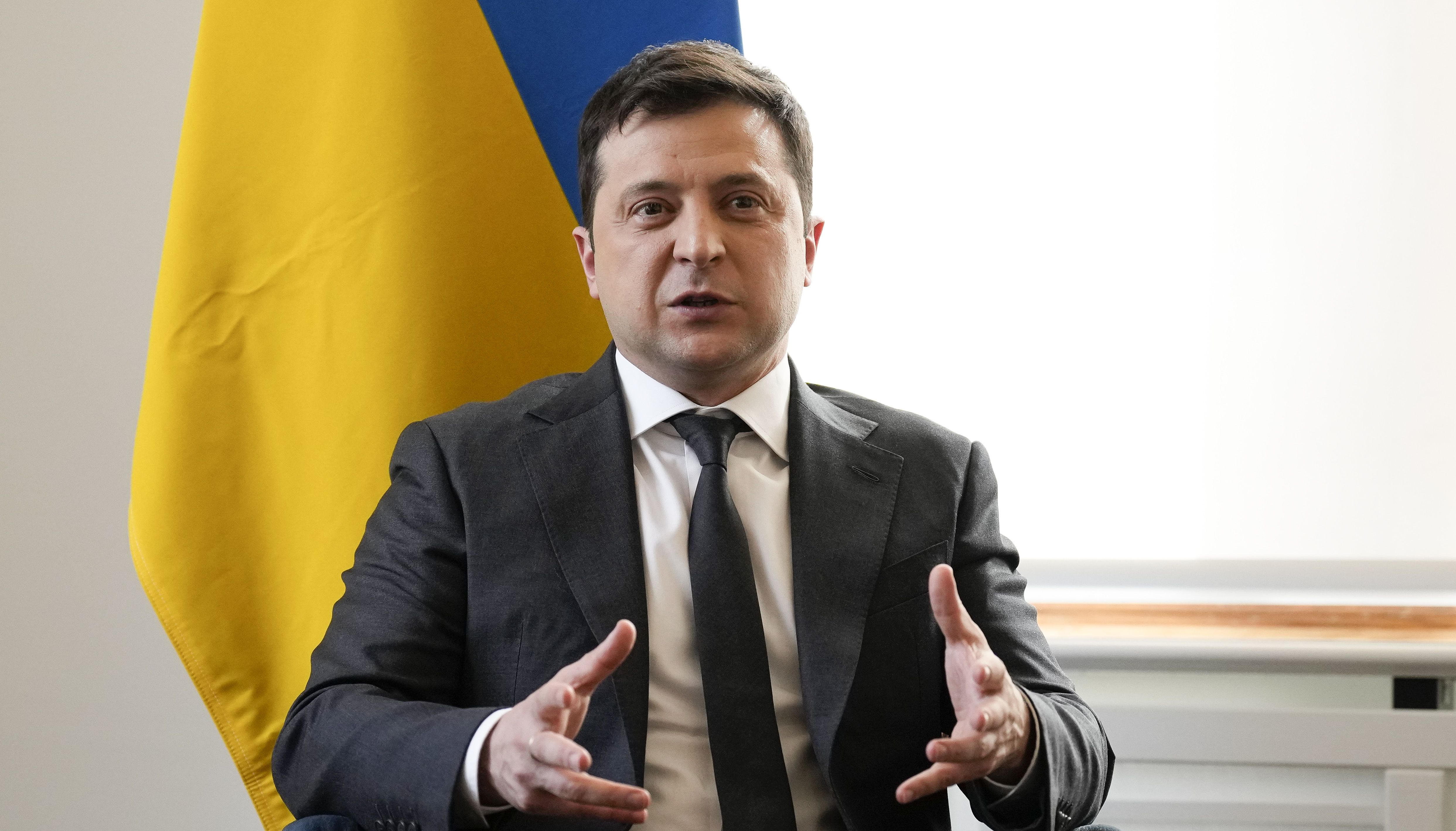Ukrainian President Volodymyr Zelenskyy attends a meeting with Prime Minister Boris Johnson at the Munich Security Conference in Germany where the Prime Minister is meeting with world leaders to discuss tensions in eastern Europe. Picture date: Saturday February 19, 2022.