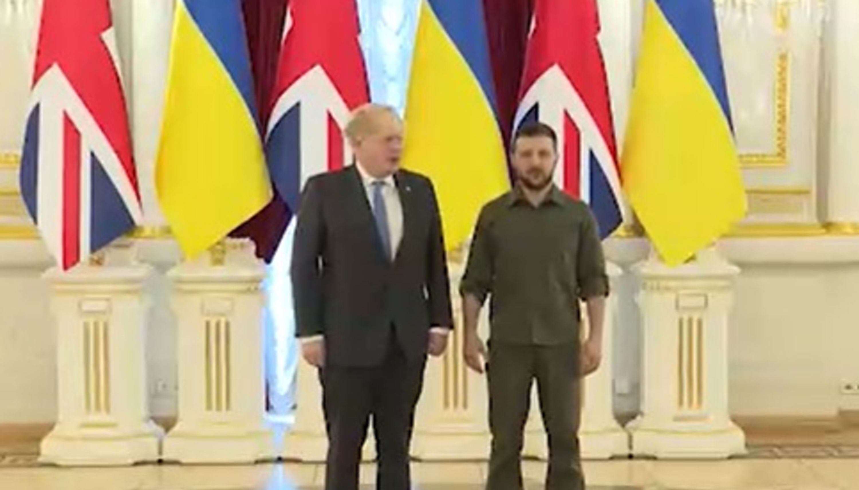 Ukrainian Presidential Press Office of Ukrainian President Volodymyr Zelensky (right) meeting Prime Minister Boris Johnson