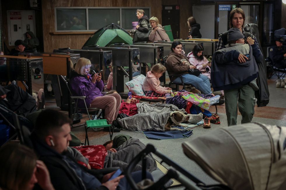 Ukrainian residents take shelter in Kyiv metro station