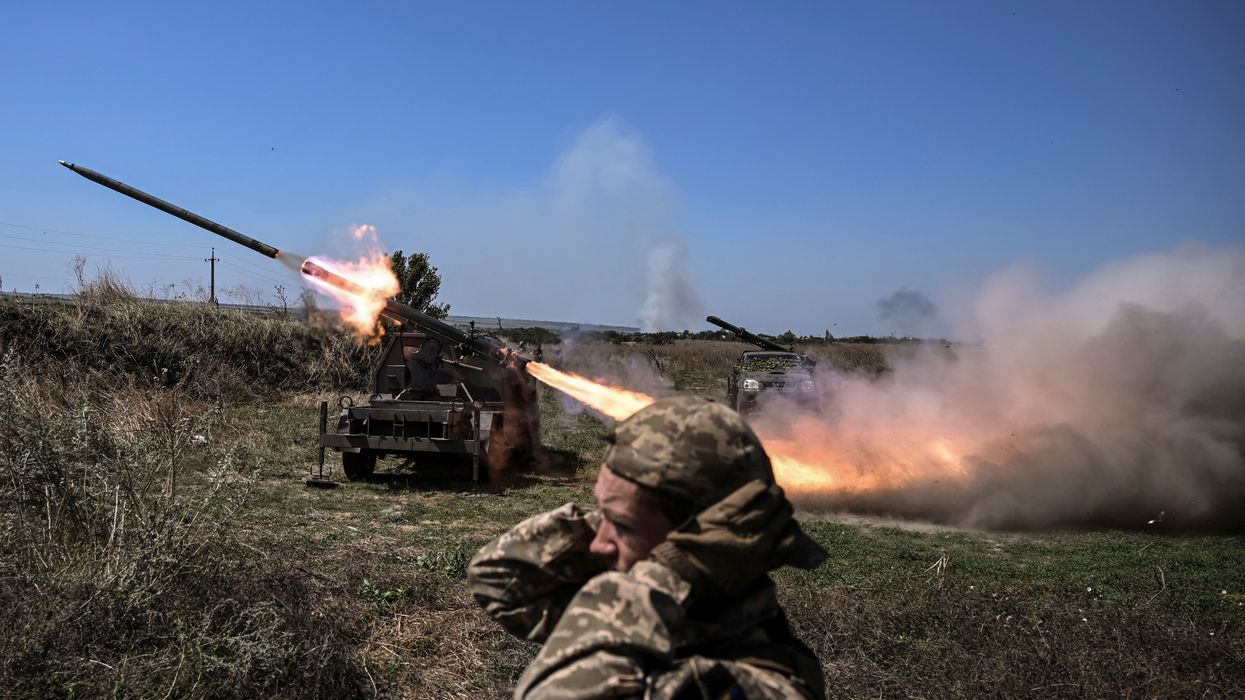 Ukrainian servicemen fire small MLRS toward Russian troops near a front line in Zaporizhzhia region