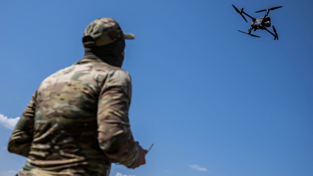 Ukrainian soldier undergoing drone training