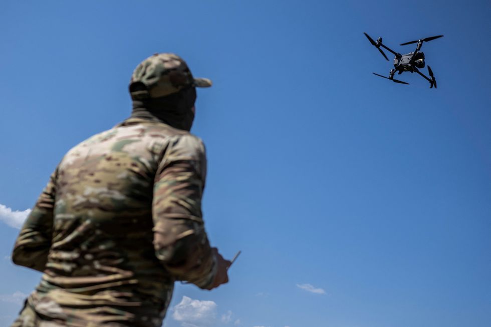 Ukrainian soldier undergoing drone training