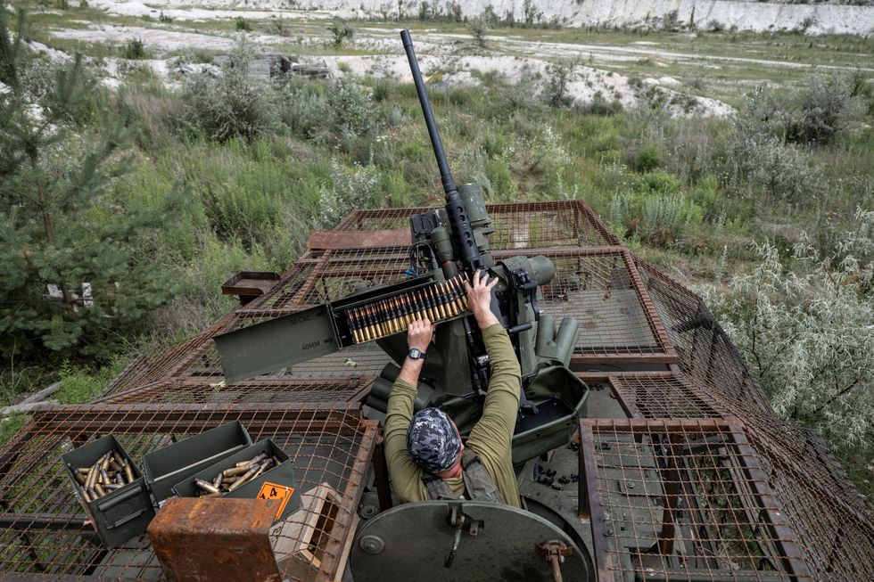 Ukrainian troops on an exercise on the front-line, near Donetsk