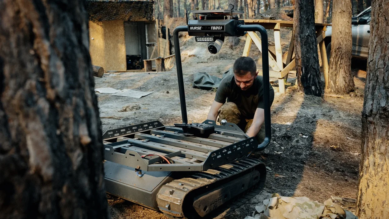 Ukrainian working on a robot