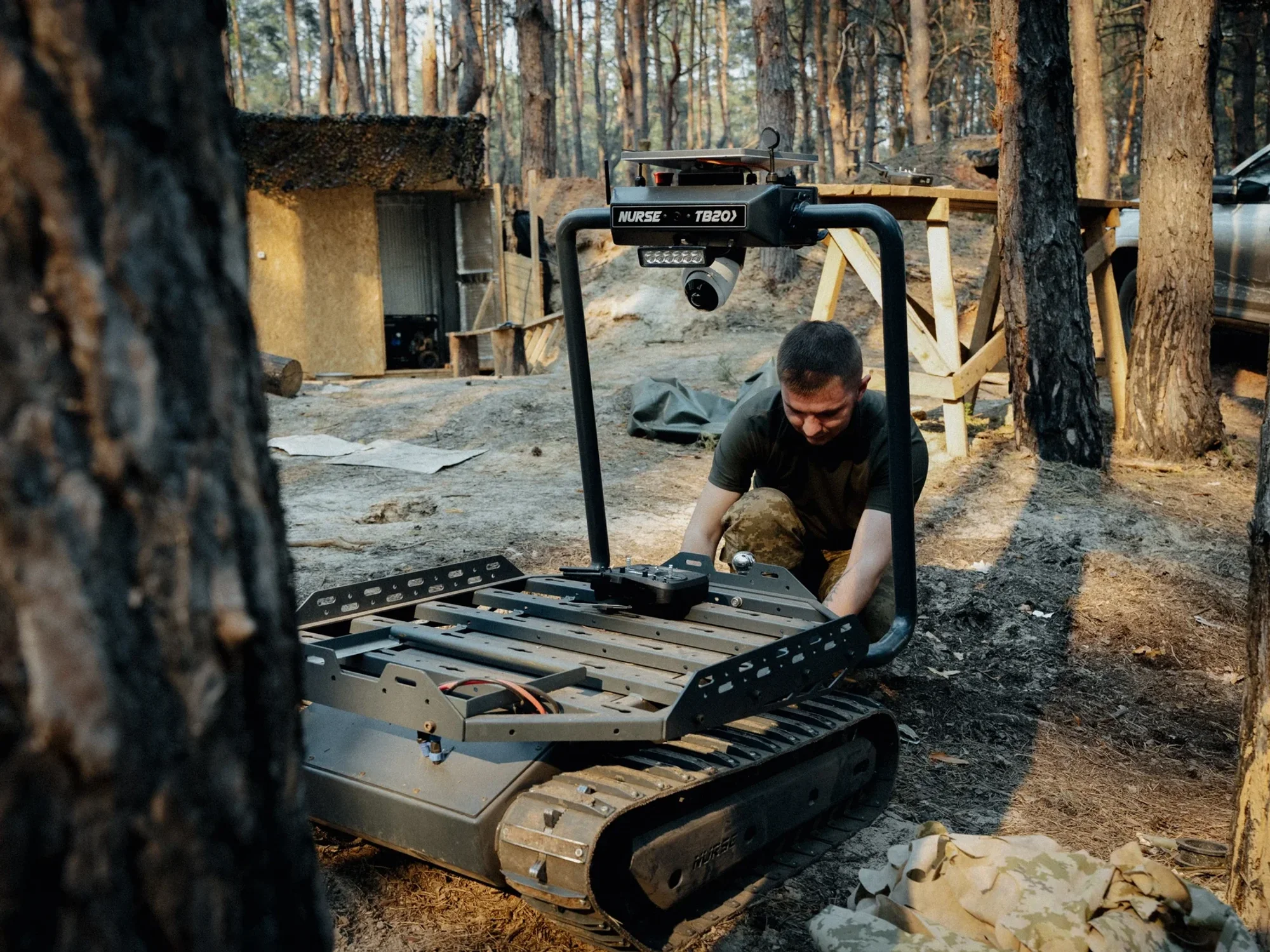 Ukrainian working on a robot