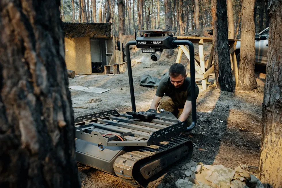 Ukrainian working on a robot