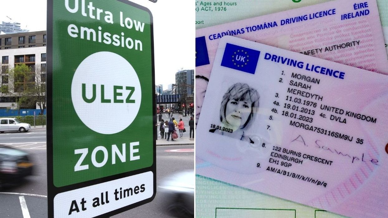 Ulez sign and a driving licence application