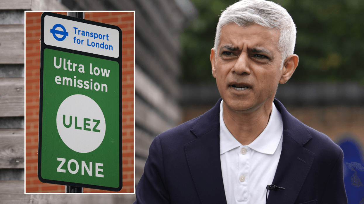 Ulez sign and London Mayor Sadiq Khan