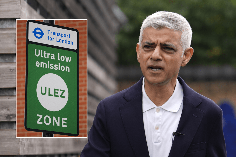 Ulez sign and London Mayor Sadiq Khan