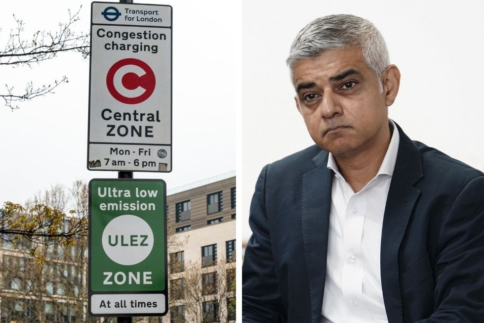 Ulez sign, Congestion Charge sign and Sadiq Khan