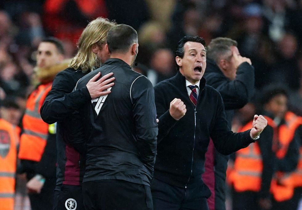 Unai Emery celebrated wildly on the sidelines