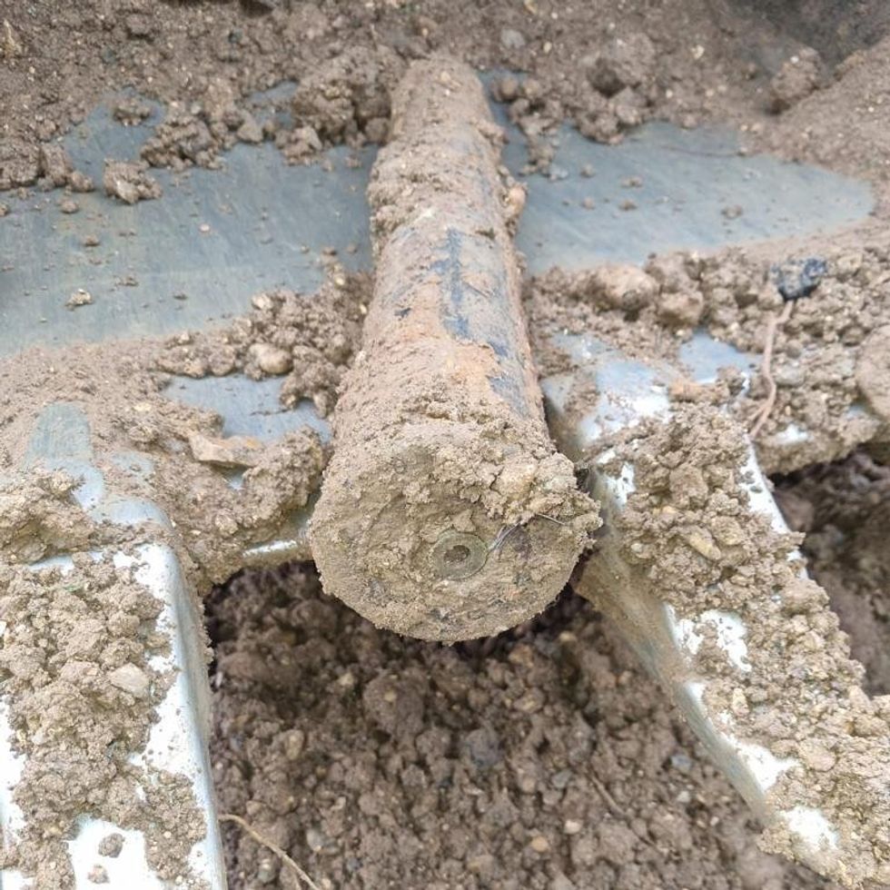 Undated handout photo issued by Network Rail of an unexploded Second World War bomb that was found at a construction site near to the railway line between Netley and Sholing in Hampshire. Issue date: Friday December 3, 2021.