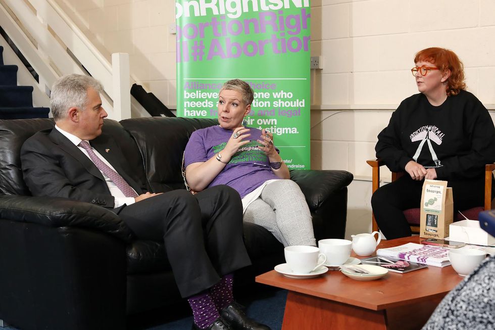 Undated handout photo issued by PressEye of Northern Ireland Secretary Brandon Lewis meeting volunteers with the charity Alliance for Choice who provide support and advice to women and girls accessing abortion services in Northern Ireland. Issue date: Wednesday May 25, 2022.