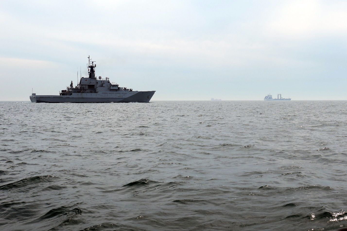 Undated handout photo issued by the Ministry of Defence (MOD) of Royal Navy warship HMS Mersey and Russian oiler Akademik Pashin. Portsmouth-based patrol ship HMS Mersey was called upon to monitor the movements of the Pashin from the North Sea, through the Dover Strait and down the leg of the Channel towards the open waters of the North Atlantic. Issue date: Tuesday August 23, 2022.