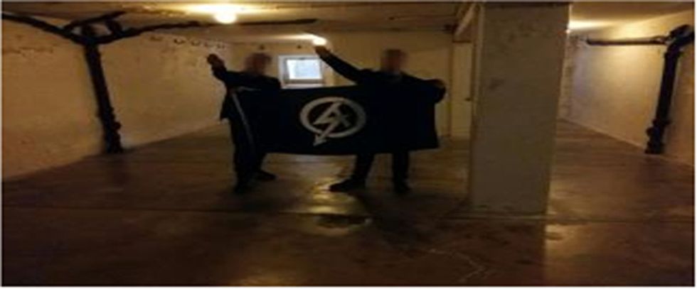 Undated handout photo issued by West Midlands Police of Alex Davies doing a Nazi salute with a convicted member of National Action