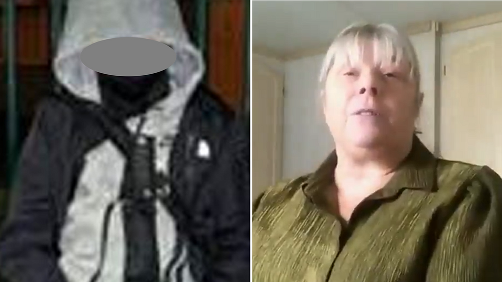 Undated handout photo issued by West Midlands Police of one of two of Britain's youngest knife murderers, wearing a machete across his chest and Julie Taylor