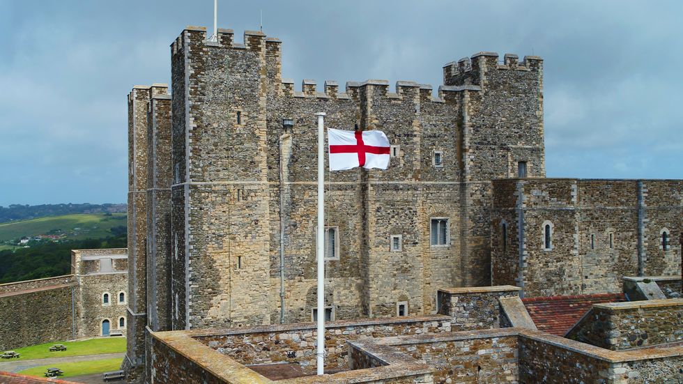 Undated handout photo of a specially designed England flag, featuring the surnames of almost everyone living in England today, flying above Dover Castle in Kent, ahead of Sunday's Euro 2020 final. Issue date: Friday July 9, 2021.